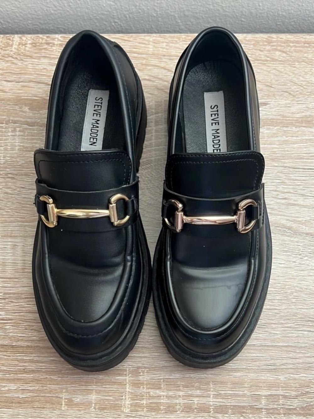 Steve Madden Black Chunky Loafers with Gold Bit (Authentic with Factory Quirk)